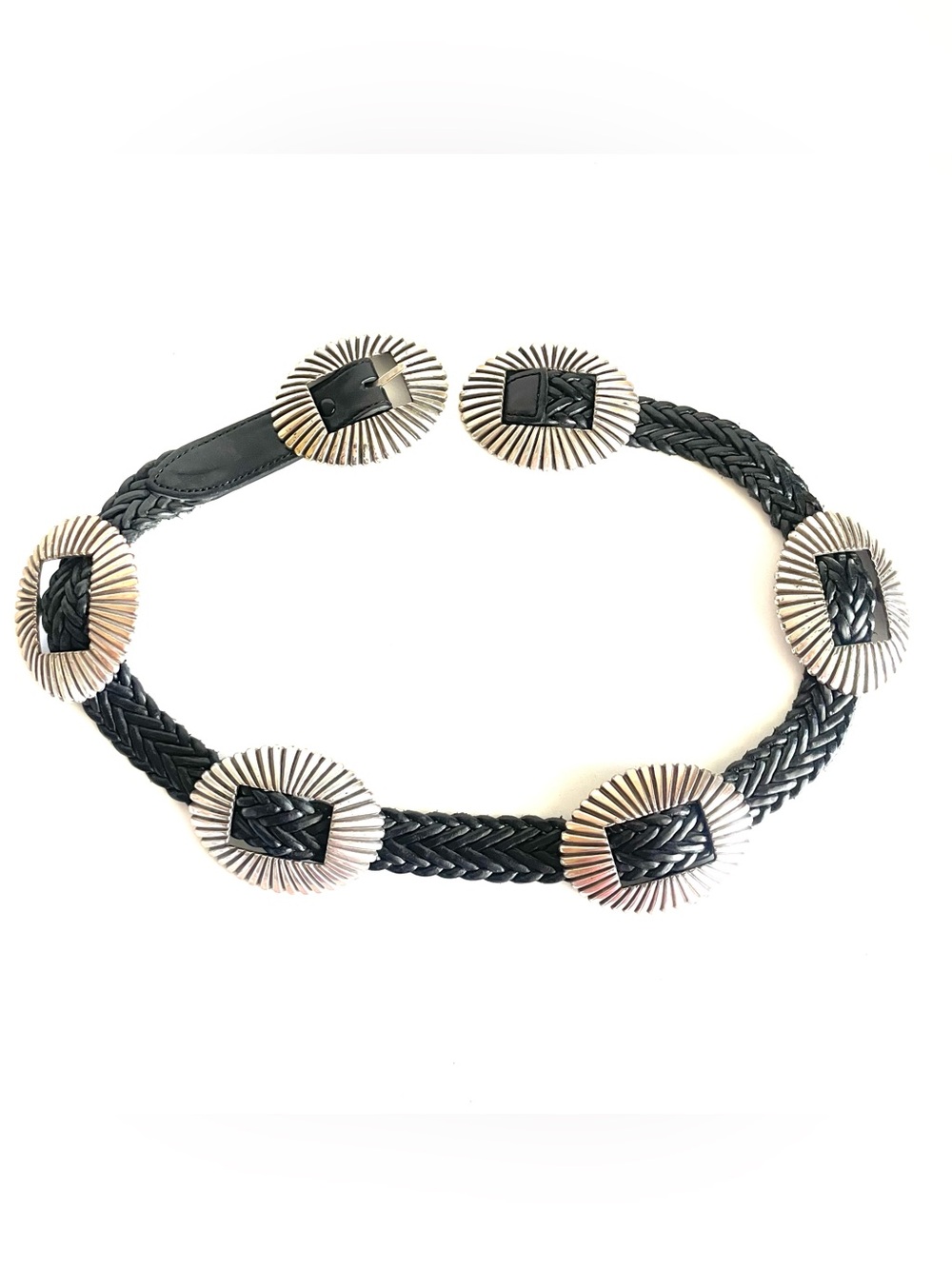 Southwestern 1993 Western woven/braided concho belt. Sz Small scalloped silver